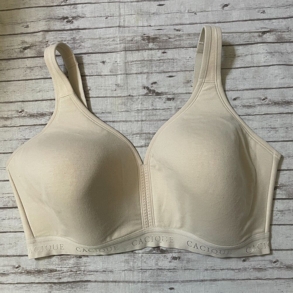 Cacique Bra Size 38F Beige Full Coverage No Wire Lightly Lined Stretch Wire-Free